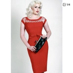 Tatyana Women's Size XS/S Knee Length Wiggle Dress Stretch Short Mesh Sleeve Red